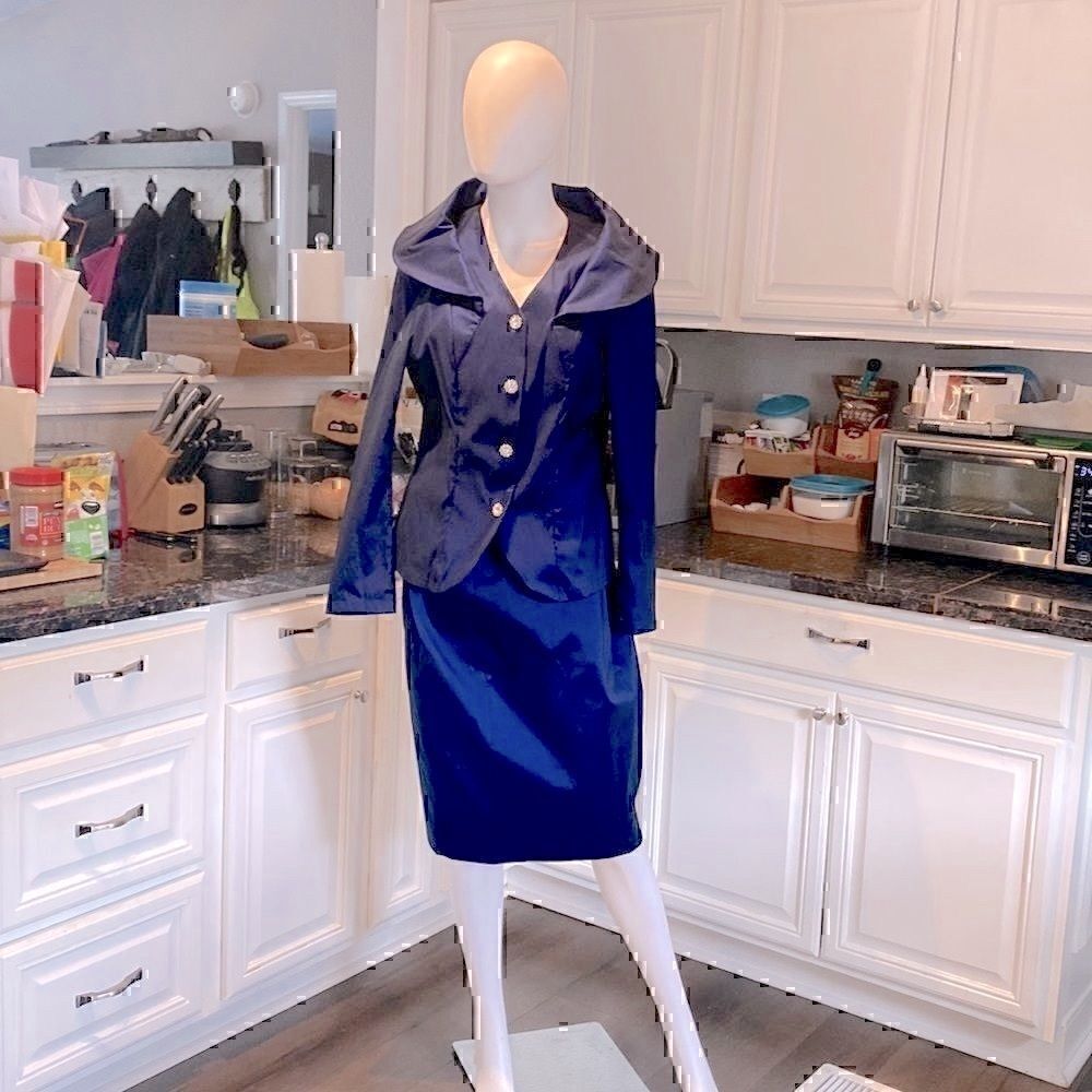 NWT Samuel Dong Royal Blue Taffeta Stretch 2 Piece Set Midnight  Blue Large - Picture 3 of 13